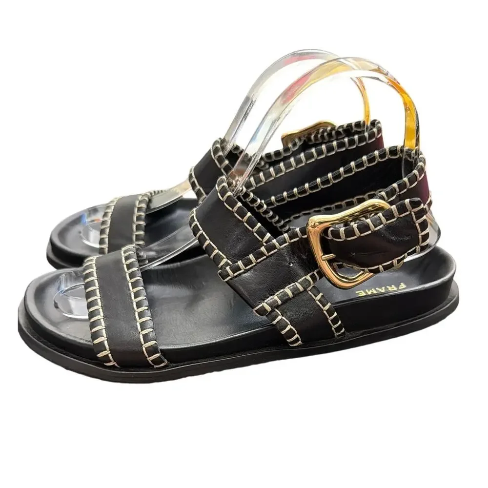 FRAME Le Marcel Leather Sandals Contrast Stitching Size 37. US 6.5-7